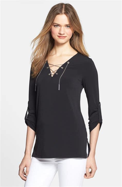 michael michael kors chain lace-up v-neck bell sleeve top|Michael Michael Kors Women's Chain Lace.